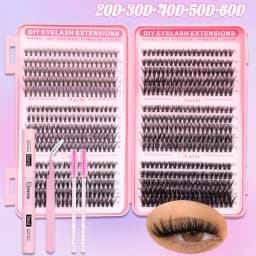 Lash Clusters Kit DIY Lash Extension Kit Large Capacity D Curl with Lash Bond And Seal And Eyelash Tweezers Makeup