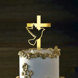 3pcs/6pcs Gold Acrylic Cross Cake Toppers Leaf Design Cake Picks for Baptism First Communion Party Decor Supplies
