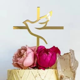 3pcs/6pcs Gold Acrylic Cross Cake Toppers Leaf Design Cake Picks for Baptism First Communion Party Decor Supplies