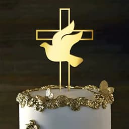 3pcs/6pcs Gold Acrylic Cross Cake Toppers Leaf Design Cake Picks for Baptism First Communion Party Decor Supplies