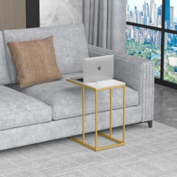 C Shaped End Snack Side Table Under Couch with Marble Top for Sofa Coffee Laptop Living Room Bedroom Small Space