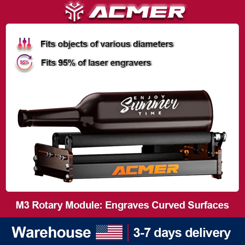 ACMER M3 Rotary Roller for 95% Laser Engraver Y-axis Roller 360° Rotating 6-164mm Engraving Diameter For Cylindrical Objects
