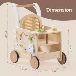 Robud Wooden Baby Push Walker Baby Activity Center Toys Walking Activity Center Push Toys with Safety Brake Baby Doll Walker