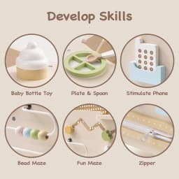 Robud Wooden Baby Push Walker Baby Activity Center Toys Walking Activity Center Push Toys with Safety Brake Baby Doll Walker