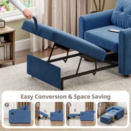 Sofa Bed, 3 in 1 Convertible Single Sofa Bed with USB & Type-C Ports, Pull Out Linen Single Sleeper Chair with Pocket