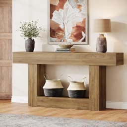 Tribesigns 63" Console Table, Farmhouse 2-Tier Entryway Table with U-Shaped Base, Narrow Long Wood Sofa Table Behind Couch Table