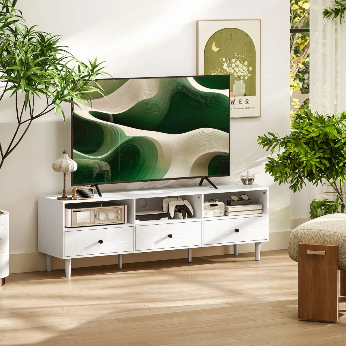 HOMCOM TV Unit, TV Cabinet for up to 75", with Drawers, Shelves, White