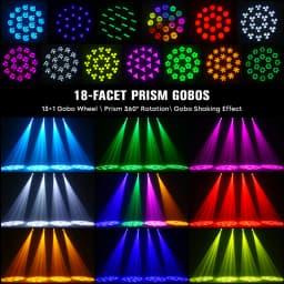 U'King 150W Beam Moving Head Light Rotating 18 Prisms 14 Gobos LED Rainbow Effect Zoom Stage Light DMX512 for DJ Disco Show Bar