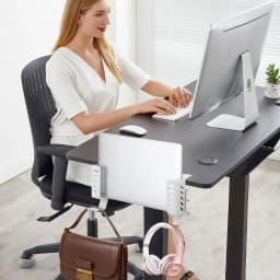 No Drill Desk Side Laptop Mount Hanging Laptop Holder Clamp on Desk Side Storage Organizer