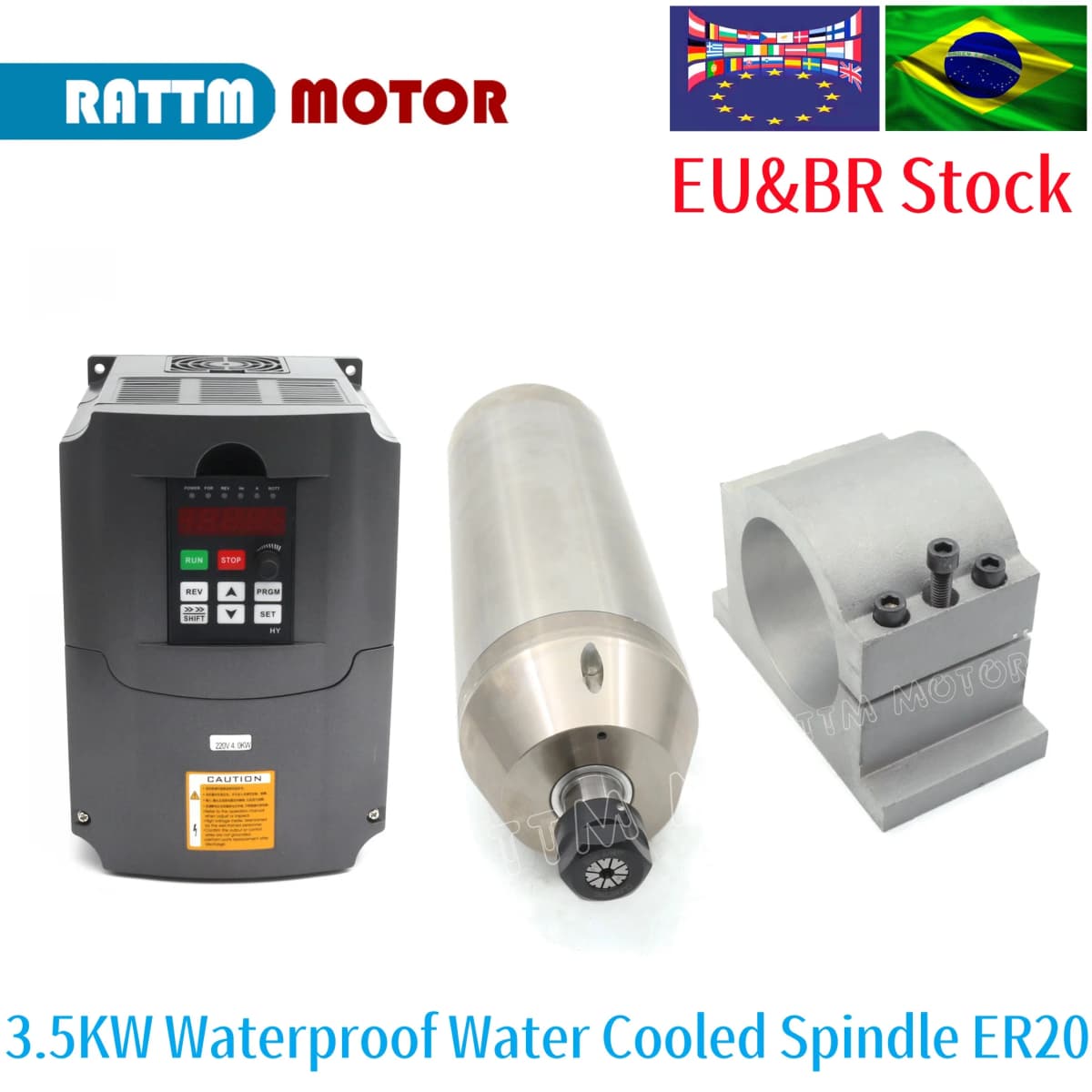 【EU&BR Stock】CNC Spindle 3.5KW 220V 380V Waterproof Water Cooled Spindle Motor ER20 400Hz 24000RPM 100x258mm Metal Engraver