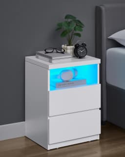 VASAGLE KAILYN Collection - Nightstand with Adjustable LED Light, Bedside Table with Drawers, Side Table