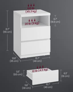 VASAGLE KAILYN Collection - Nightstand with Adjustable LED Light, Bedside Table with Drawers, Side Table