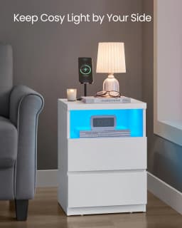 VASAGLE KAILYN Collection - Nightstand with Adjustable LED Light, Bedside Table with Drawers, Side Table