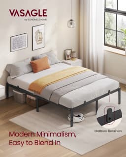 VASAGLE Double Metal Bed Frame, 135 x 190 cm, Under-Bed Space, Modern Style, for Guest Room, Easy Assembly