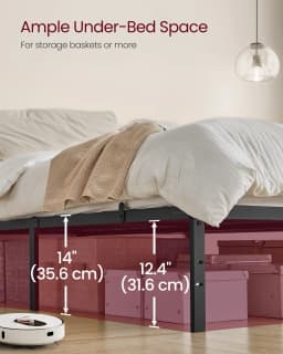 VASAGLE Double Metal Bed Frame, 135 x 190 cm, Under-Bed Space, Modern Style, for Guest Room, Easy Assembly