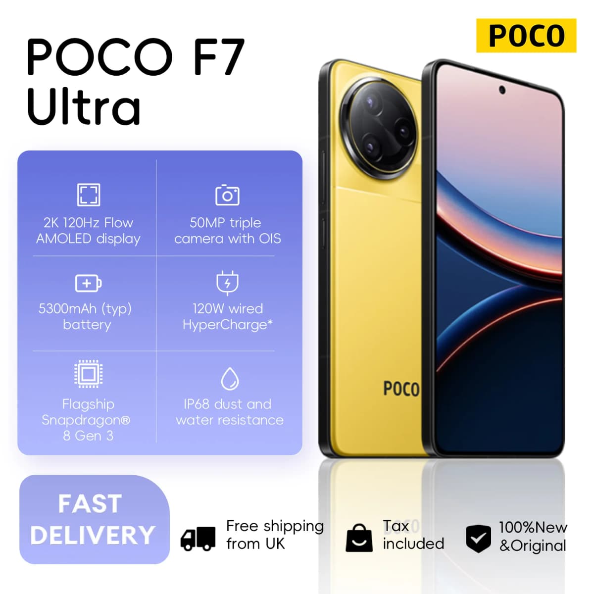 POCO F7 Ultra 5G 16+512GB Global Version 2K 120Hz AMOLED Dispaly Flagship Snapdragon® 8 Elite 50MP AI Dual Camera 5300mAh 120W