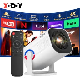 XGODY Mini 4K Projector, 720P Native 300 ANSI, Android 11 Short Throw Smart Projector WiFi 6 BT5.4, 180° Stand, Auto Keystone for Home Theater Bedroom Gift