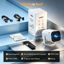 XGODY Mini 4K Projector, 720P Native 300 ANSI, Android 11 Short Throw Smart Projector WiFi 6 BT5.4, 180° Stand, Auto Keystone for Home Theater Bedroom Gift