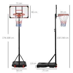 SPORTNOW Height Adjustable Basketball Hoop & Stand, Firm Backboard, Weighted Base, Portable, Wheels, 1.8-2.1m, Red