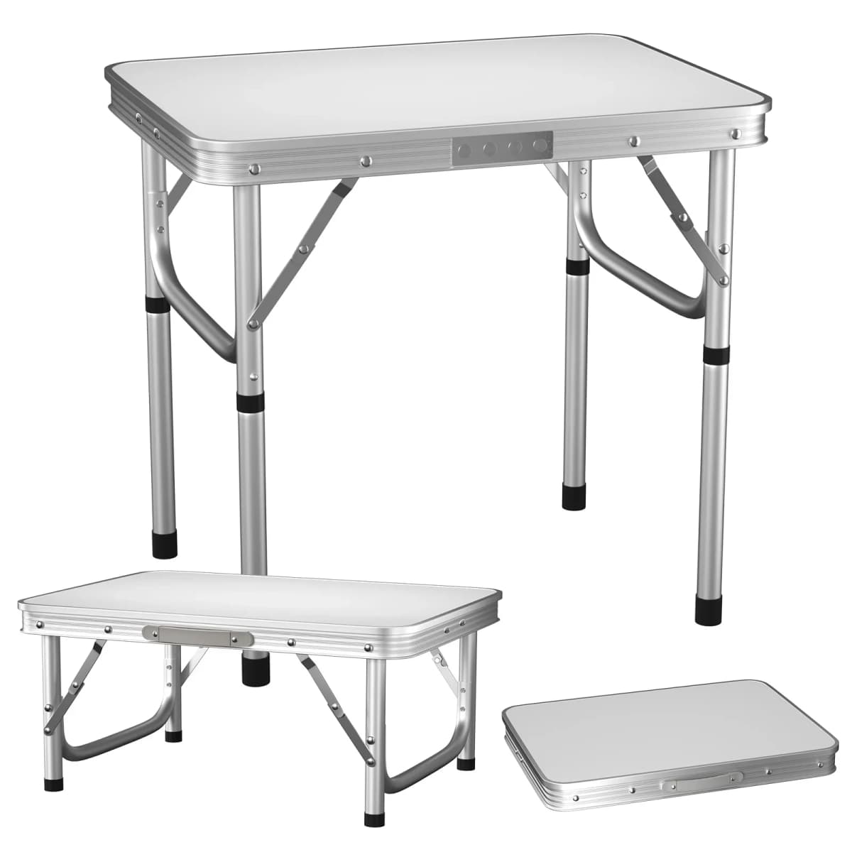Indoor Outdoor 60x45cm Folding Table ,26-56cm Height Adjustable,Portable White Camping Desk BBQ Party Garden Easy To Install