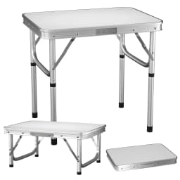 Indoor Outdoor 60x45cm Folding Table ,26-56cm Height Adjustable,Portable White Camping Desk BBQ Party Garden Easy To Install