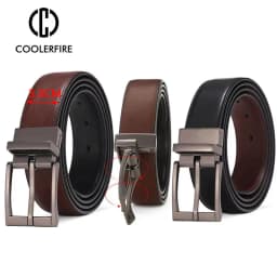 Business Dress Belts for Men Genuine Leather Belt Reversible Buckle Brown and Black Belt HQ110