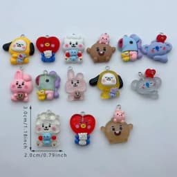 BT21 colorful cartoon resin transparent dog and koala bunny bag keychain DIY handmade accessories