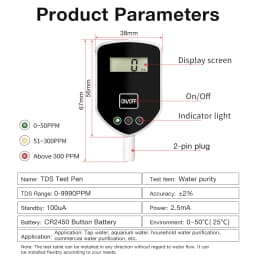 Inlines TDS Monitor 0-999 PPM TDS Meter Tap Water Filter Water Quality Tester for Drinking Water Fish Tank Real-time monitoring