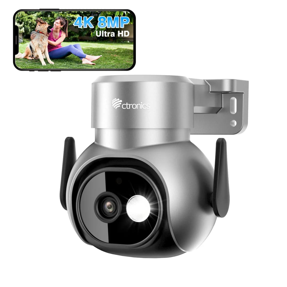 Ctronics Real 4K 8MP Outdoor WiFi 5Ghz Surveillance Camera Human Animal Car Auto Tracking 360 Color Night Vision Two-Way Audio