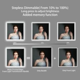 Square Backlit LED Mirror Dimmable Illuminated Bathroom Vanity Mirrors Anti-fog 3500K-6500K Smart Memory