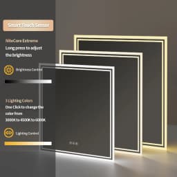 Square Backlit LED Mirror Dimmable Illuminated Bathroom Vanity Mirrors Anti-fog 3500K-6500K Smart Memory