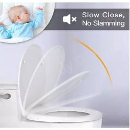 Soft Close Square Toilet Seat Quick Release,Anti-Bacterial White+360° Adjustable Stainless Hinges, Simple Top Fixing Lid Loo WC