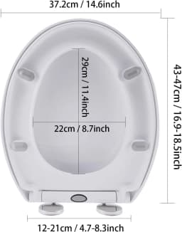 Soft Close Square Toilet Seat Quick Release,Anti-Bacterial White+360° Adjustable Stainless Hinges, Simple Top Fixing Lid Loo WC