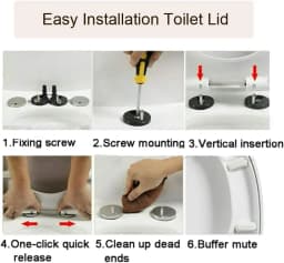 Soft Close Square Toilet Seat Quick Release,Anti-Bacterial White+360° Adjustable Stainless Hinges, Simple Top Fixing Lid Loo WC