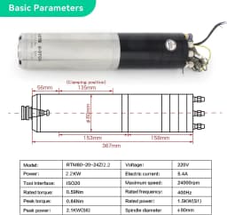 『US/EU』NC 2.2W 220V ATC Spindle Motor ISO20 80mm Permanent POWER Water Cooled Spindle+Inverter For CNC Router Machine