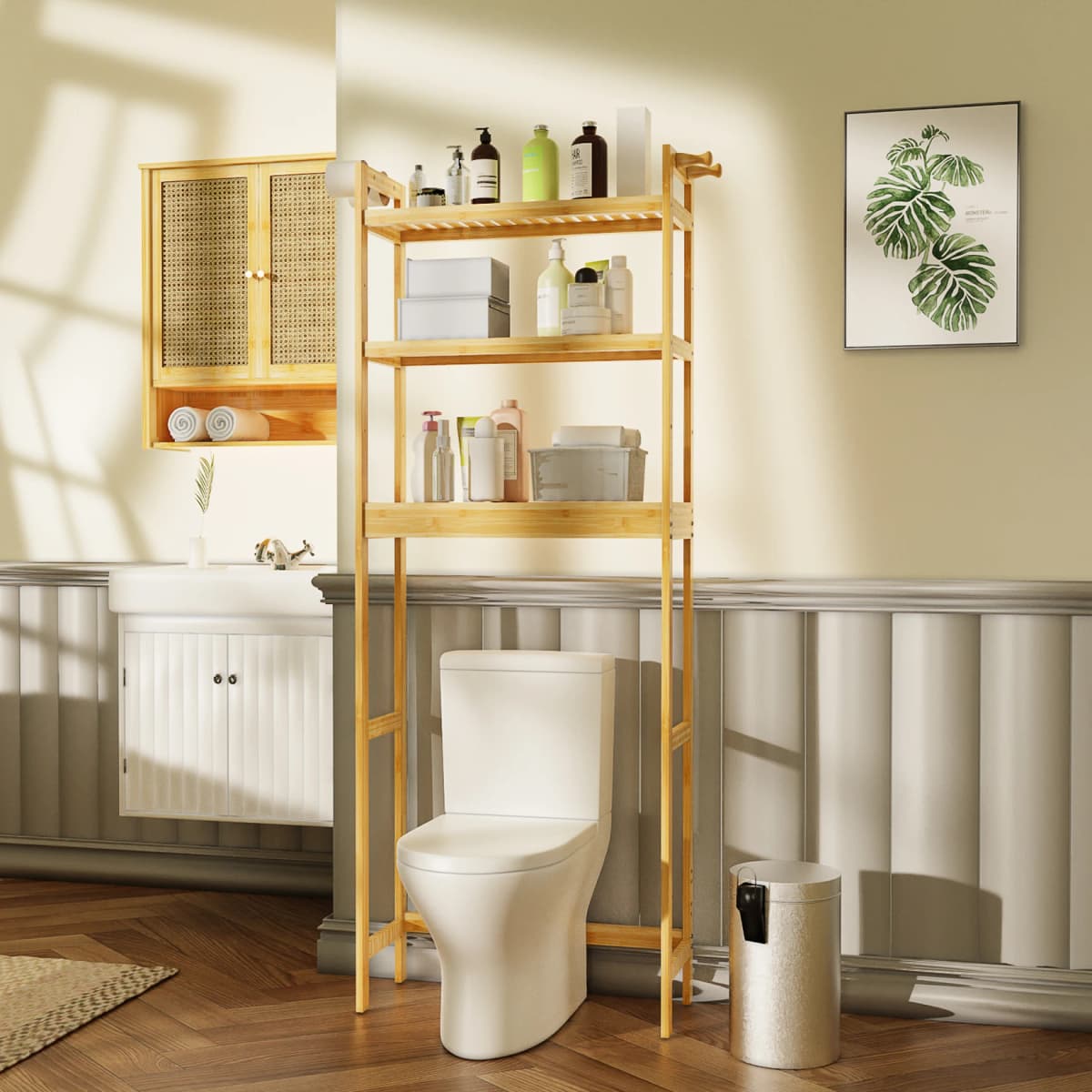 Over Toilet Shelf Bathroom Laundry Organizer Bamboo Storage Shelf Rack