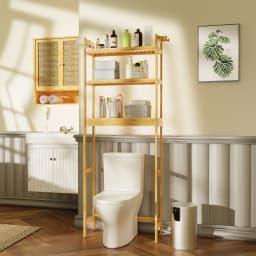 Over Toilet Shelf Bathroom Laundry Organizer Bamboo Storage Shelf Rack