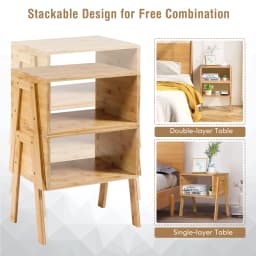 GOFLAME Bamboo Bedside Table 2pcs Stackable Side Table with Large Open Shelf & Compact Design