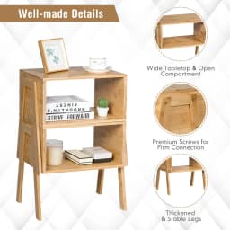 GOFLAME Bamboo Bedside Table 2pcs Stackable Side Table with Large Open Shelf & Compact Design