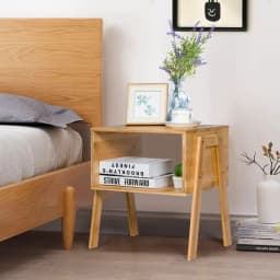 GOFLAME Bamboo Bedside Table 2pcs Stackable Side Table with Large Open Shelf & Compact Design