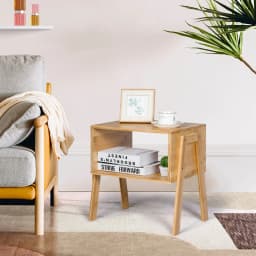 GOFLAME Bamboo Bedside Table 2pcs Stackable Side Table with Large Open Shelf & Compact Design