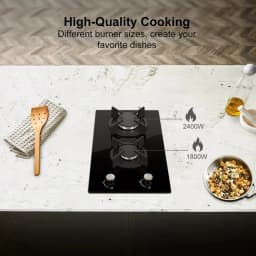 Topstrong 2 Burners Kitchen Built in Cooktop Black Glass NG/LPG Dual Fuel Gas Hob YYUKGCT-B02