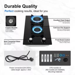 Topstrong 2 Burners Kitchen Built in Cooktop Black Glass NG/LPG Dual Fuel Gas Hob YYUKGCT-B02