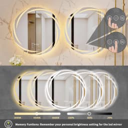 Anti-fog LED Bathroom Mirror Circle Backlit HD Wall Mounted Vanity Mirror Shatterproof 3 Colors Lights Adjust