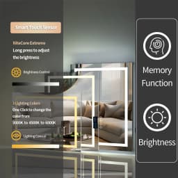 LUVODI Bluetooth Bathroom Mirror Time Temperature Display Wall Hang Vanity Mirror with Bluetooth Speaker Dimmable Anti-fog