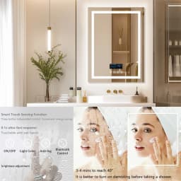 LUVODI Bluetooth Bathroom Mirror Time Temperature Display Wall Hang Vanity Mirror with Bluetooth Speaker Dimmable Anti-fog
