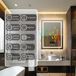 LUVODI Bluetooth Bathroom Mirror Time Temperature Display Wall Hang Vanity Mirror with Bluetooth Speaker Dimmable Anti-fog
