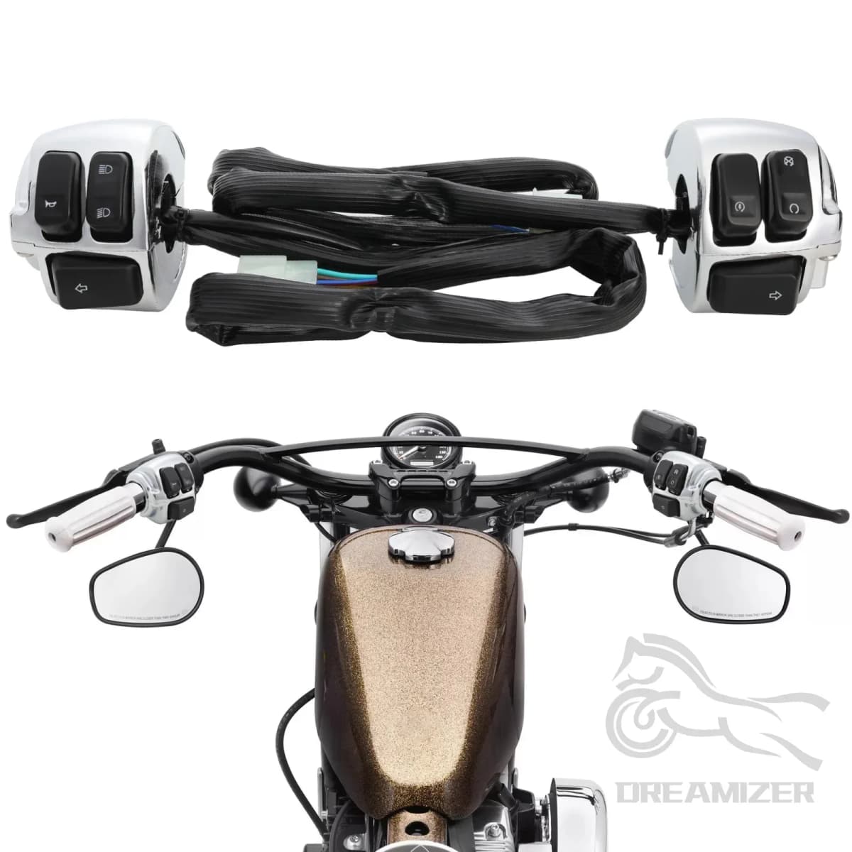 Motorcycle Black Chrome 1" 25mm Handlebar Turn Signal Control Switch For Harley XL883 Sportster Dyna V-ROD Softail
