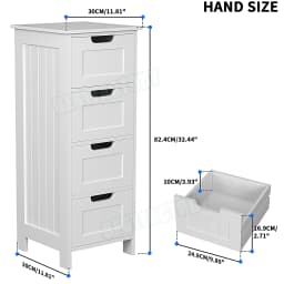 DayPlus Bathroom Storage Cabinet with 4 Drawers, White Floor Standing Storage Cupboard Unit for Home, W11.8''x D11.8 xH32.4''