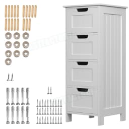 DayPlus Bathroom Storage Cabinet with 4 Drawers, White Floor Standing Storage Cupboard Unit for Home, W11.8''x D11.8 xH32.4''